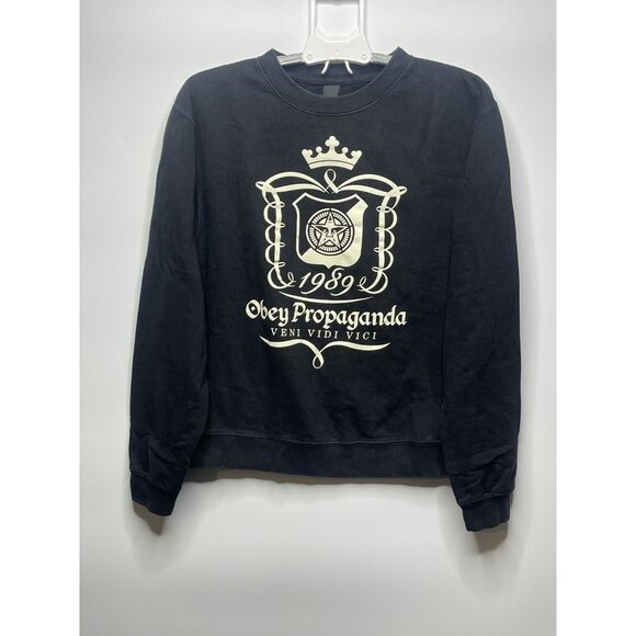 Obey Propaganda Black "Veni Vidi Vici" Crewneck Pullover Sweatshirt Sz S - Picture 1 of 7